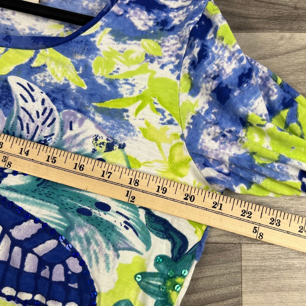 Collections Etc Blouse Womens M Blue Tie Dye Asymmetric Hem 3/4 Sleeve Artsy - Picture 7 of 10